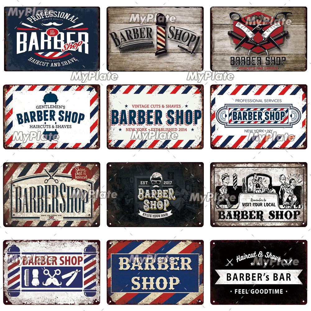 [MyPlate] BARBER BAR Metal Sign Vintage Plaque Tin Sign Plate Wall Decor For Bar Club Man Cave Art Painting Gift