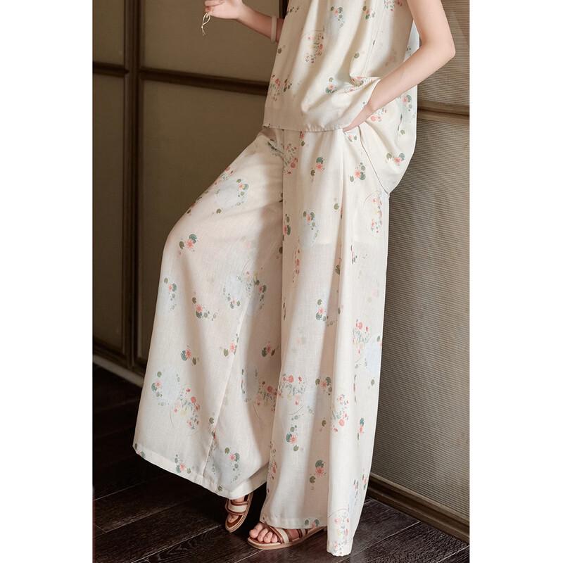 JK&JS Women's New Chinese Style Jacquard Loose Long Pants