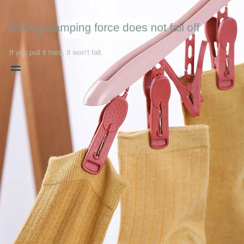 Suport de uscare multifuncțional, rezistent la vânt, cu 8 cleme, pentru haine, lenjerie de corp, șosete, din plastic, de culoarea bomboanelor.