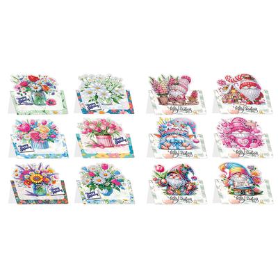 6pcs Colored Pattern DIY Rhinestone Diamond Art Mosaic Postcards with Envelope for Birthdays Thanksgiving & Special Occasion