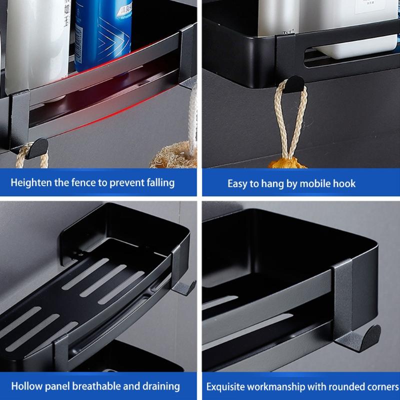 Wall Mounted Bathroom Shelve Multifunctional Storage Tray Shampoo Holder with Metal Hooks Toilet Kitchen Accessories