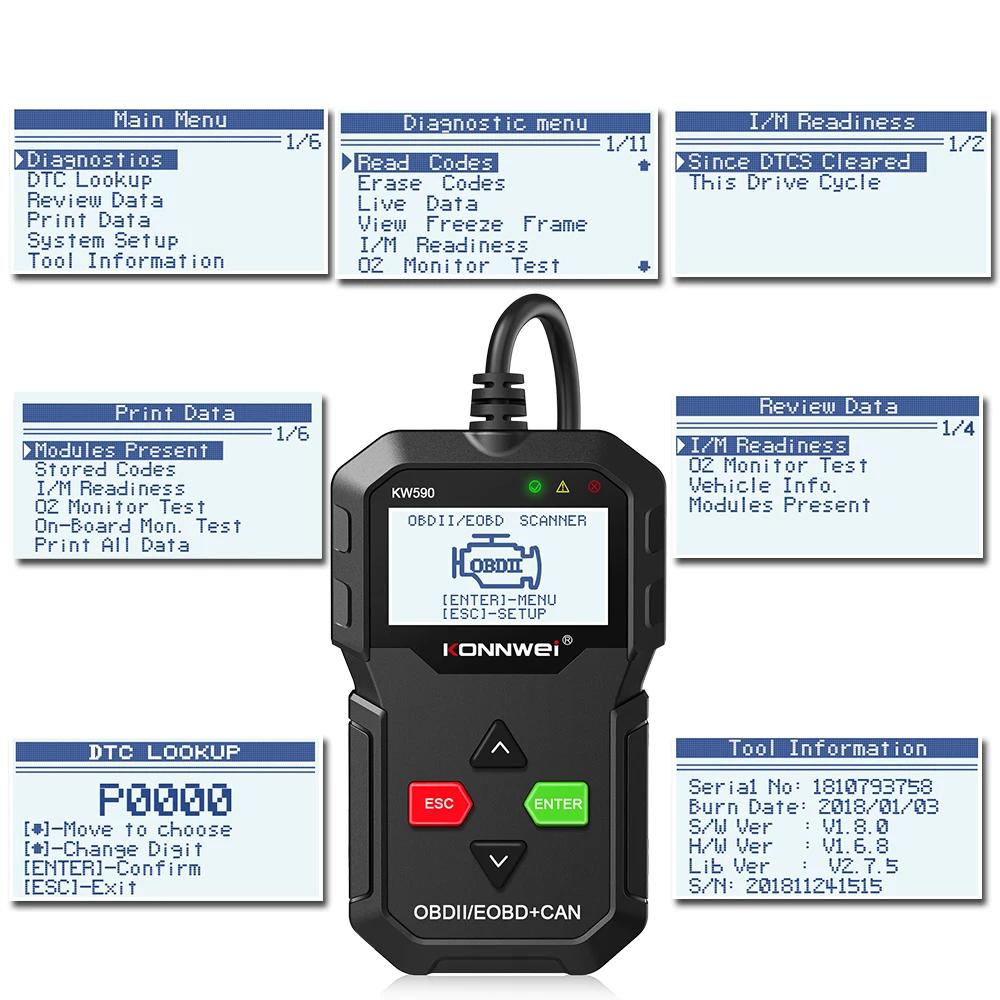 KONNWEI KW590 OBD2 Scanner Car Code Reader OBDII Diagnostic Tool Clear Fault Code Support Multi-Brands Cars&languages