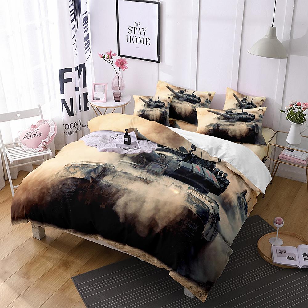 Tank King Queen Duvet Cover Camouflage Military Tank Bedding Set for Teens Adults Weapons of War 2/3pcs Polyester Quilt Cover