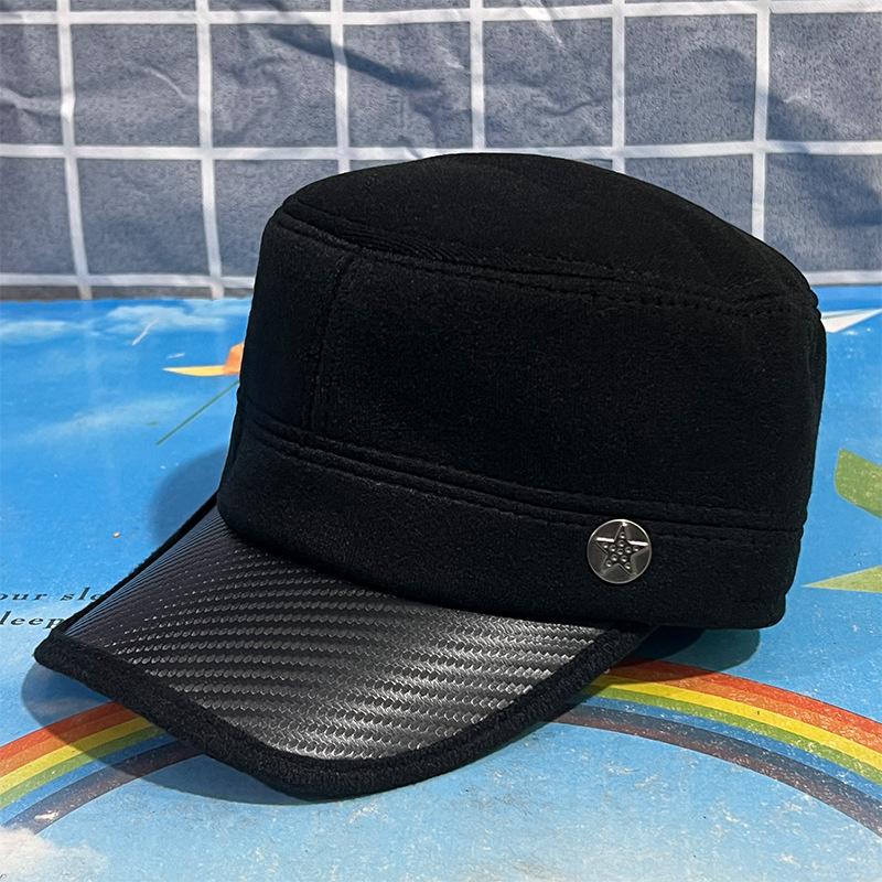 

Мужская зимняя кепка для отдыха на природе для людей среднего и пожилого возраста, шерстяная кепка с плоским верхом, для защиты ушей, бейсбольная кепка, утолщенная военная кепка, хлопковая кепка для мужчин Adjustable