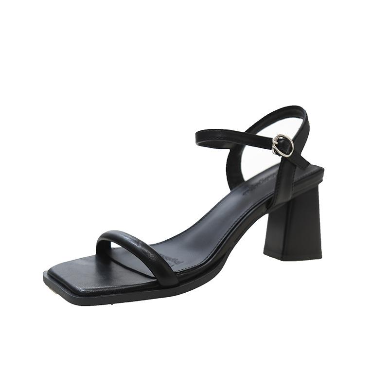 

Fairy wind thick-heeled sandals female summer 2025 new Korean version simple and versatile square head one-word buckle with high-heeled cool slippers 40 чёрный