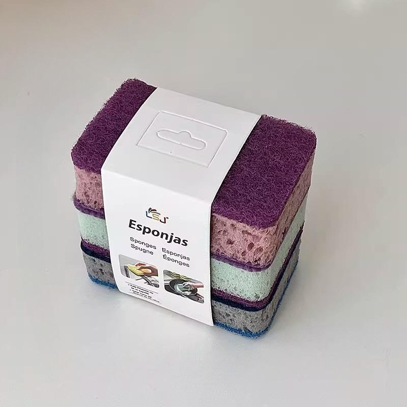 3Pcs Thickened High-density Sponge Wipe Color Dishwashing Sponge Brush Non-stick Oil Pan Brush Double-sided Kitchen Dishwashing Cloth