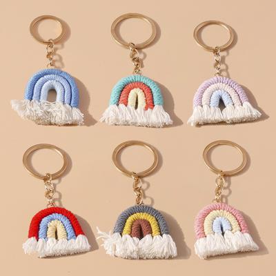 Cute Hand Knitted Rainbow Tassels Keychain Women Girls Keyring for Car Key Holder Handbag Pendant DIY Key Chain Jewelry Gifts