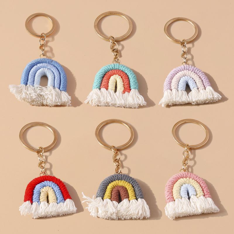 Cute Hand knitted Rainbow Tassels Keychain Women Girls Keyring for Car Key Holder Handbag Pendant DIY key Chain Jewelry Gifts