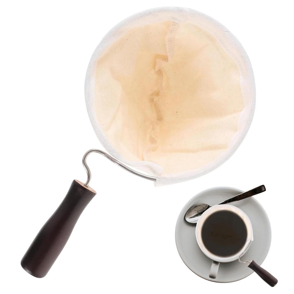 Doyime Coffee Filter Cloth Coffee Filter with Wooden Handle for Nel Easy To Reusable for Home and Office Use Cloth, Drip, Clean,