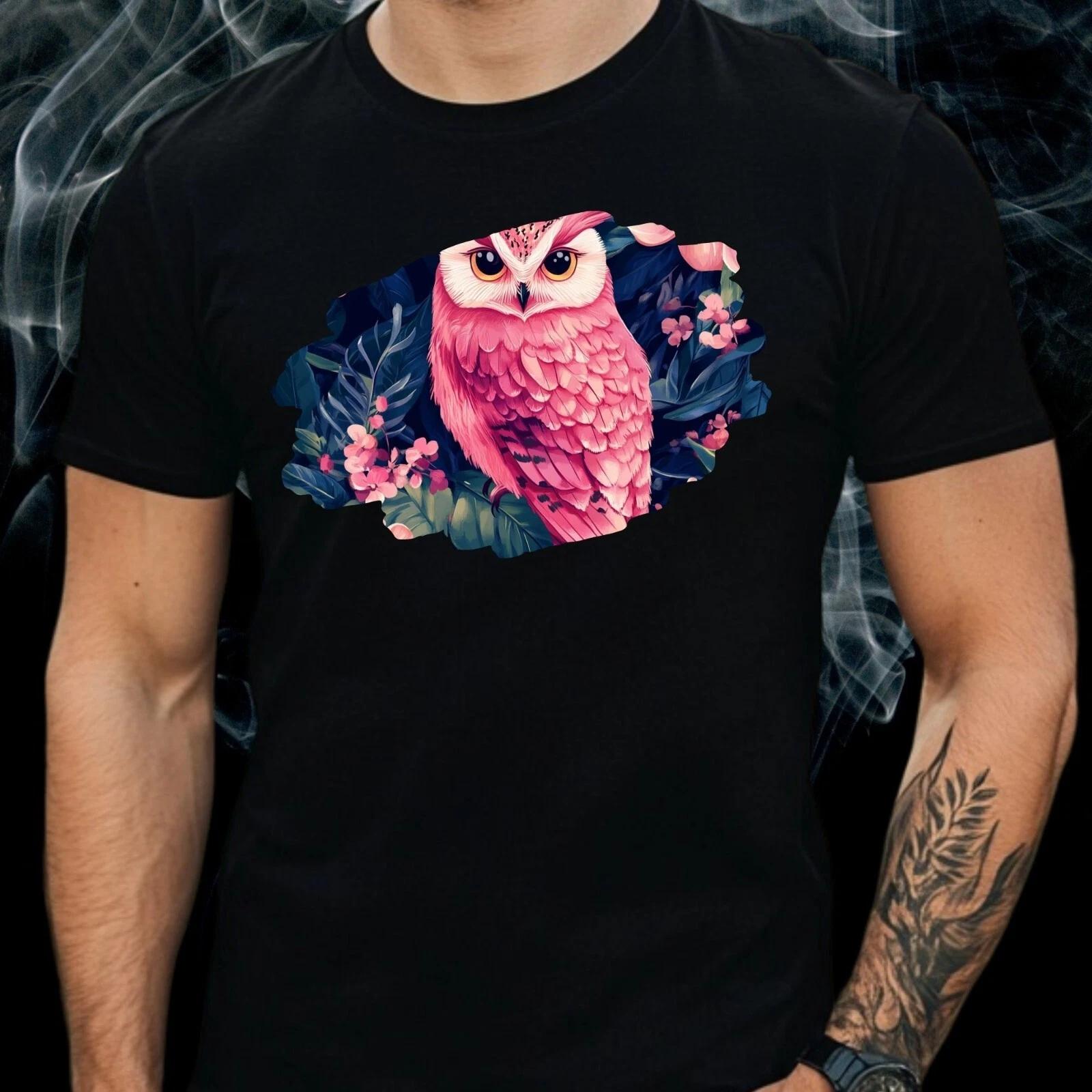 T-Shirt Herren Rosa Eule Motiv Baumwolle Größe S bis 5XL XS