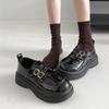 Black French Retro Platform Small Leather Shoes Autumn Versatile with Skirt British Style Thick Heel Single Shoes