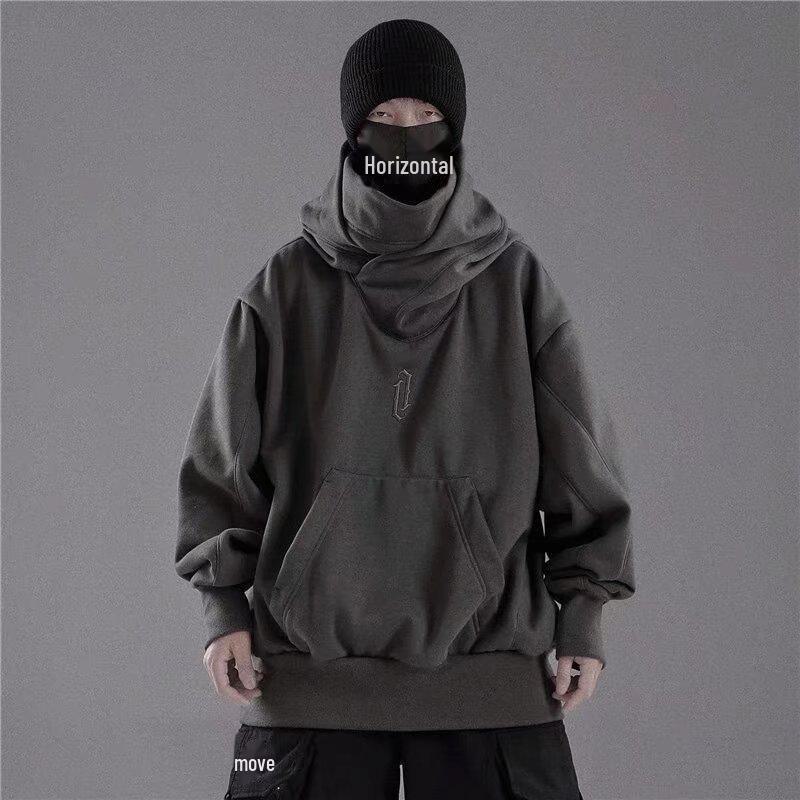 Men's Retro Hooded High-Collar Sweatshirt - Spring/Autumn, Loose Fit, High-Street Hip Hop Jacket (Style 833)