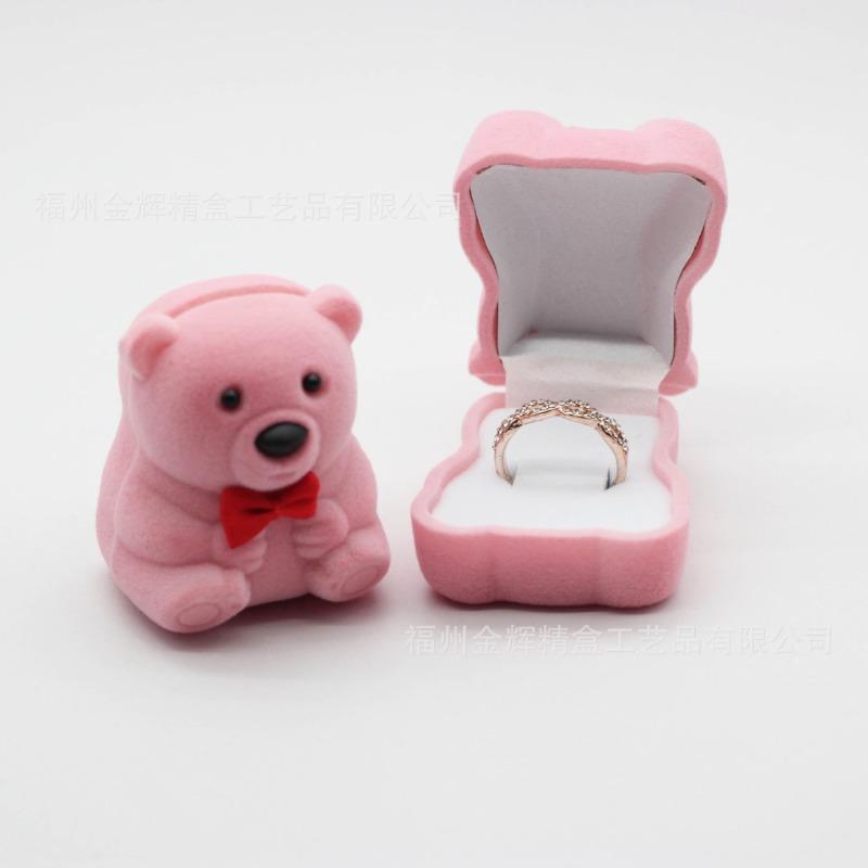 Cartoon Plush Bear Ring Pendant Earnail Jewelry Box Cute Plastic Activity Core Removable Wedding Mother's Day Party Supplies