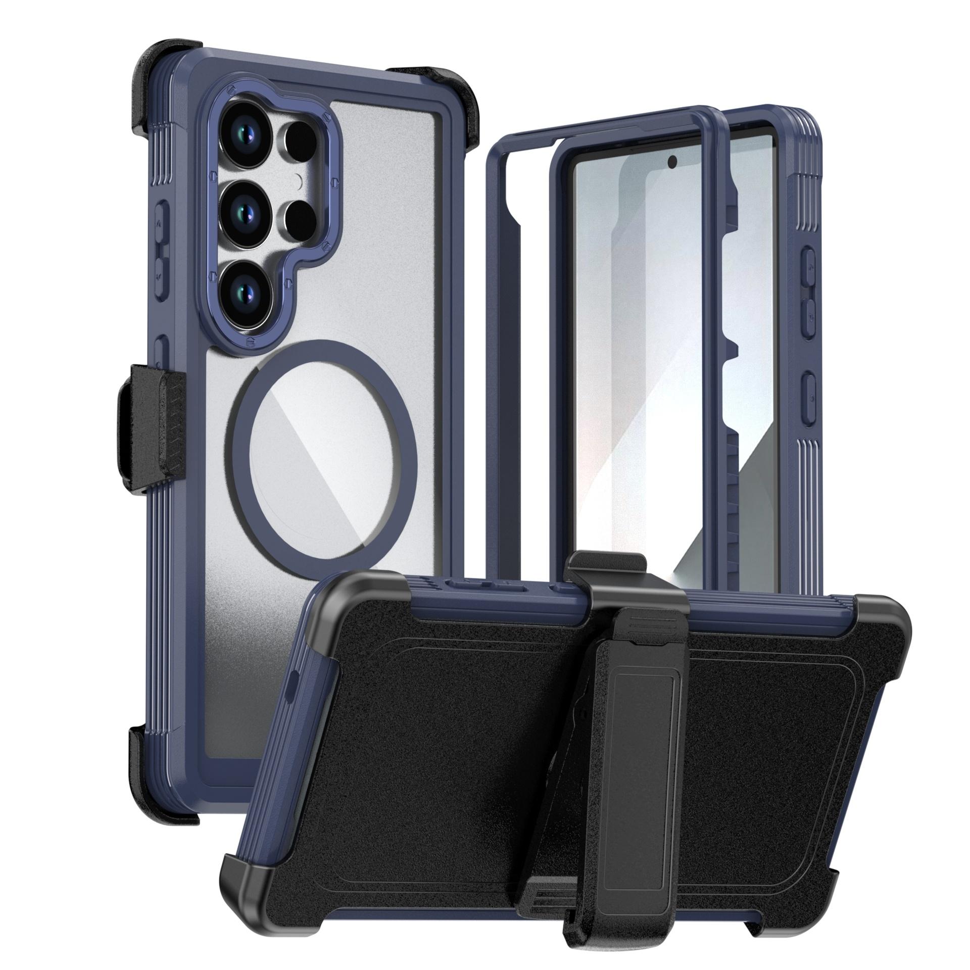 

New 3in1 Acrylic for Magsafe Case For Samsung Galaxy S26 S25 S24 Ultra Plus S24 FE A06 A16 A26 A56 A36 A15 Full Protection Cover Galaxy A56 синий