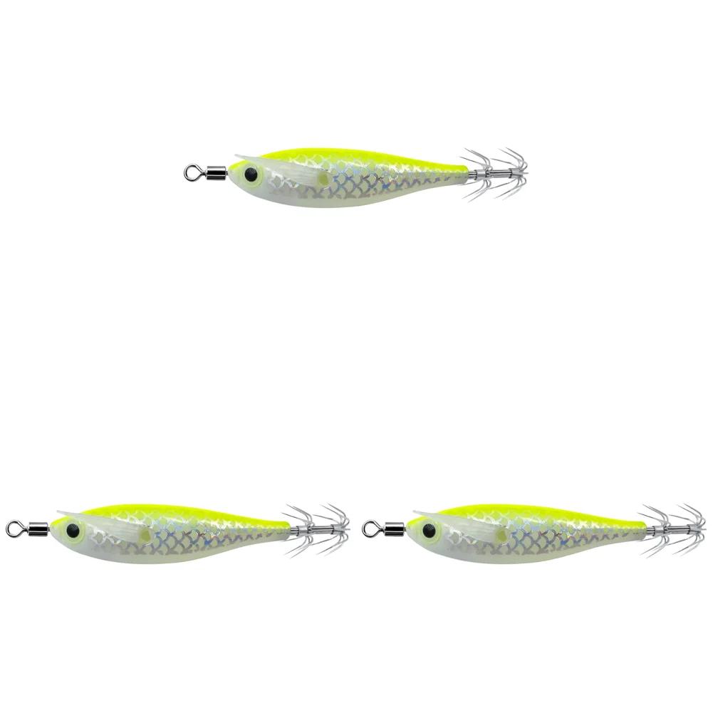 1-3PC Luminous Squid Hook Fishing Lure Double Hook Glow In The Dark Wood Shrimp with 3D Eyes Fake Octopus Bait for Night Fishing