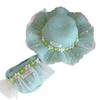 Girls Summer Straw Hat With Pearl Mesh And Bowknot Wide Brim Sun Hat For Kids Beach Princess Shade Cap