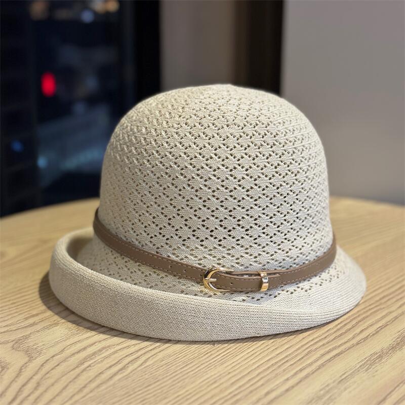 New bucket hat summer vacation travel bucket hat casual versatile photo good-looking hat linen weaving tide