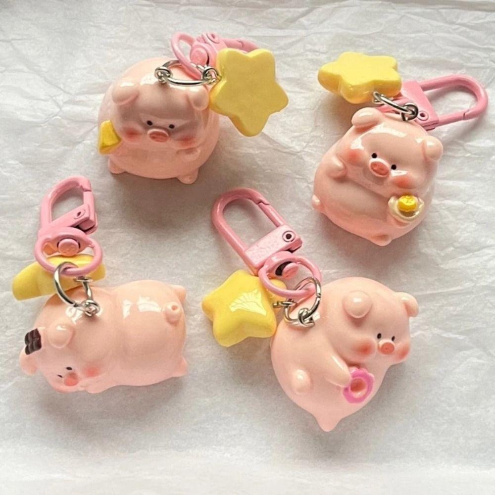 Resin Cartoon Key Chain Charms 3D Key Chain Personality Pink Pig Pendant  Decoration