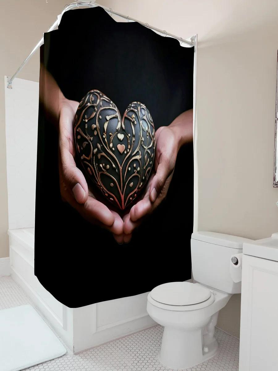 

3D Hands Holding Heart Shower Curtain Romantic And Elegant Bathroom Decor W60H190(CM)-1 Pcs