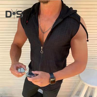 Felpa con cappuccio senza maniche sportiva estiva con coulisse e taglio 3D