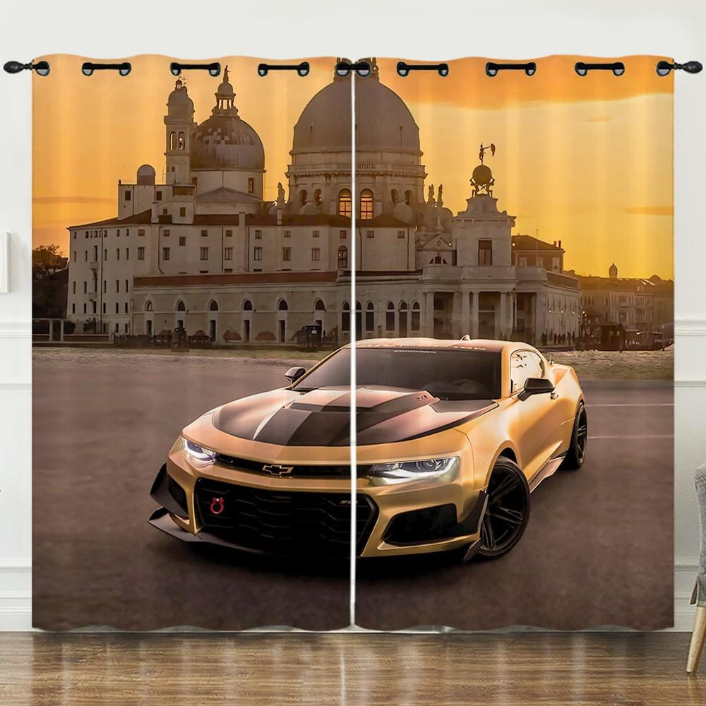 3D Cheap Modern Luxury Sports Cars Cool 2 Pieces Shading Darkening Curtain for Living Room Bedroom Kitchen Treatment Hook Decor