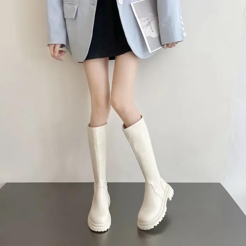 Ladies Shoes on Sale 2024 High Quality Sleeve Women's Boots Winter Round Toe Warm Solid Middle Tube Chunky Heels Fashion Boots