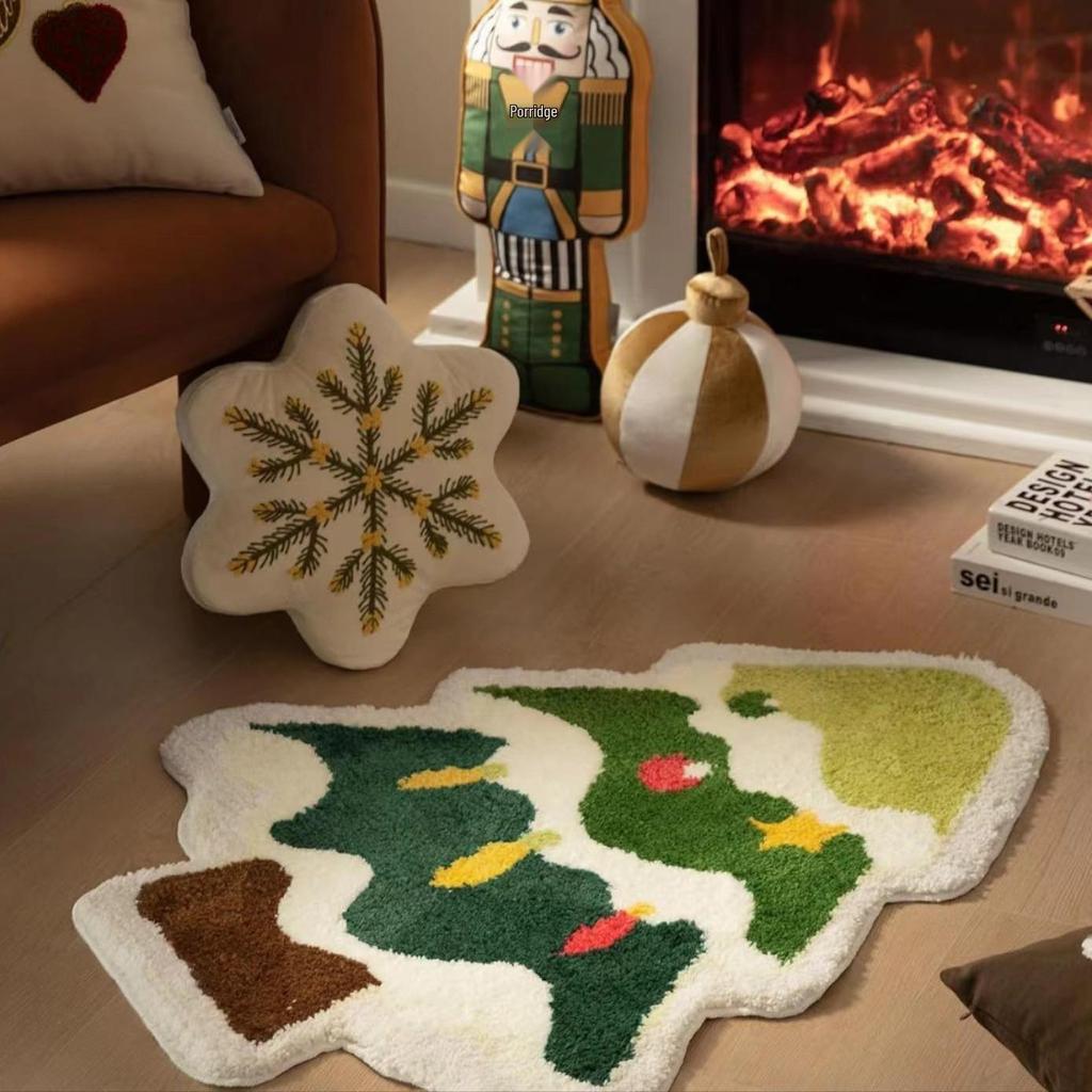 Alien Snowflake Christmas Cartoon Rug - Non-slip, Easy Care, Imitation Cashmere for Bedroom Decoration