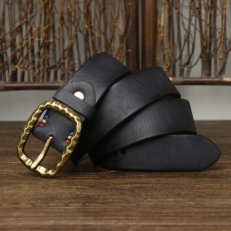 

3.8 Широкий Чистый Воловья Кожа Натуральная Кожа для Мужских Джинсов Высокого Качества Латунные Пряжки Ремни Ковбойский Пояс Мужской Модный Дизайнер 125cm чёрный