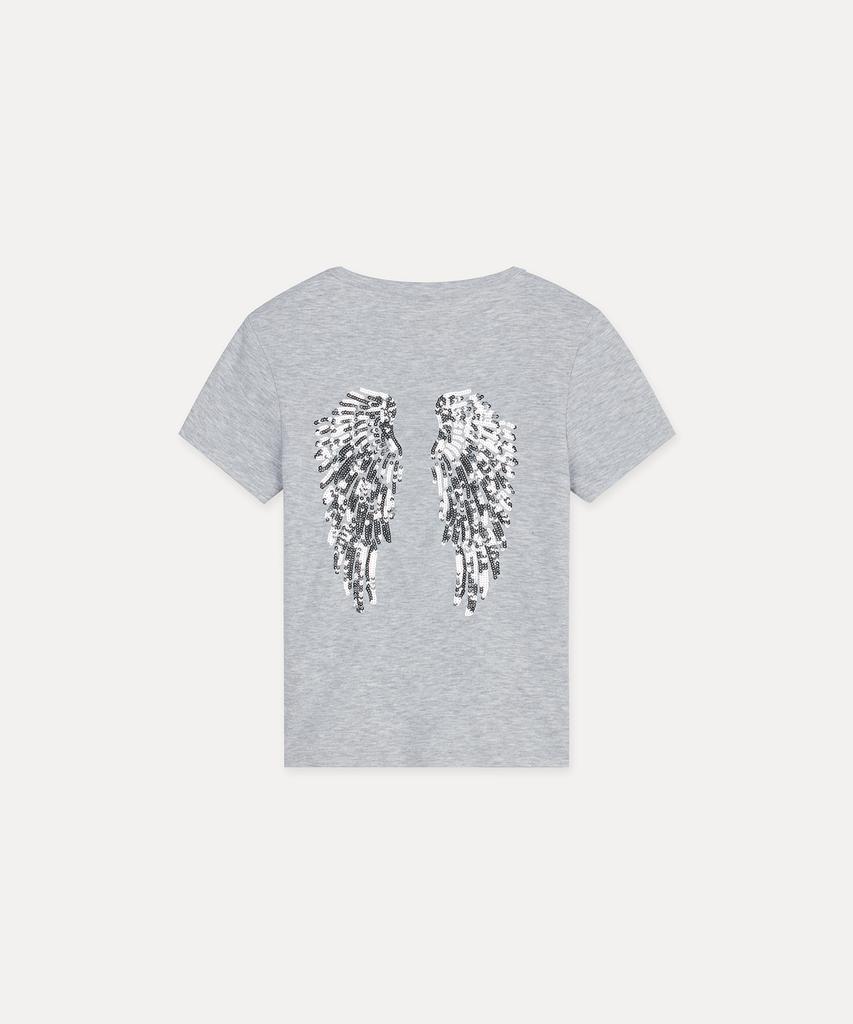 T-shirt Seobdyudeu con Ali di Paillettes (Grigio Perla Melange)