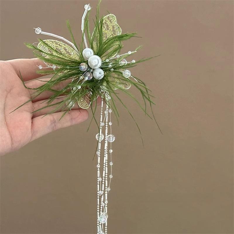 Butterfly Pearl Tassel Hair Clip Antique Style High End Hair Accessory