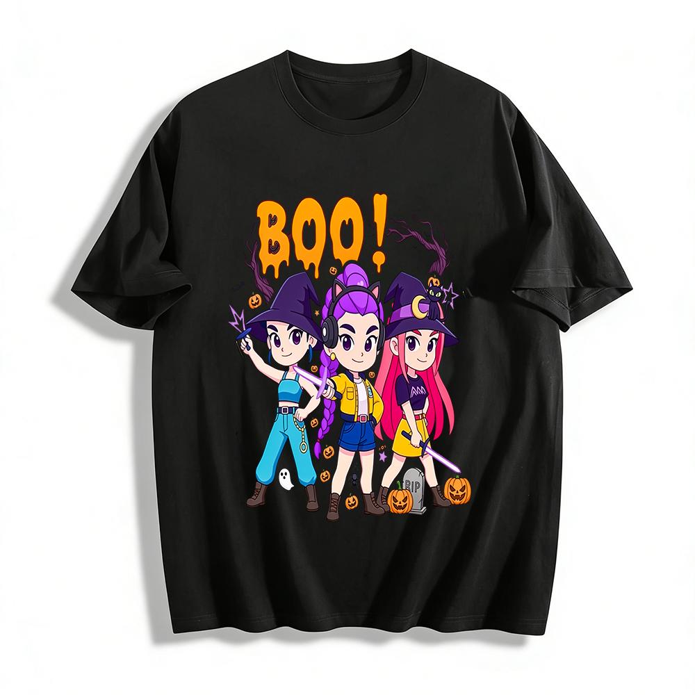 

Halloween Magic Girls Print T-Shirts Boo Themed Witch Style Casual Tops Festival Vibe Tees Pure cotton T-shirt XXS