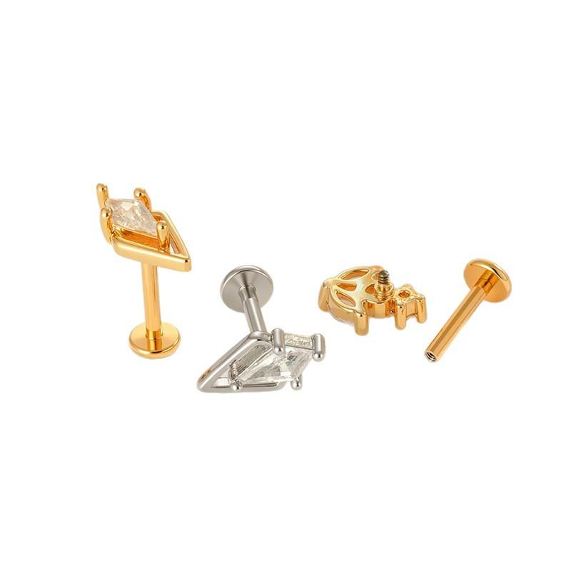 Zircon Set F136 Titanium Internal Thread Lip Labret Stud Ear Cartilage Piercing Jewelry