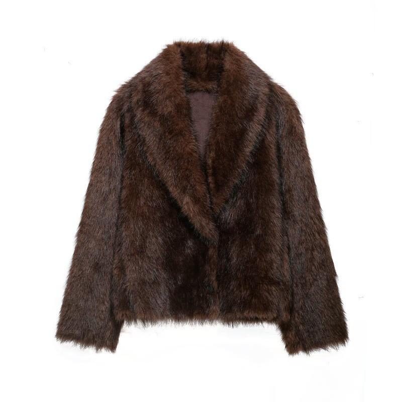 Womens Short Faux Fur Coat Reversible Fall Winter Stylish Loose Fit Collar Jacket