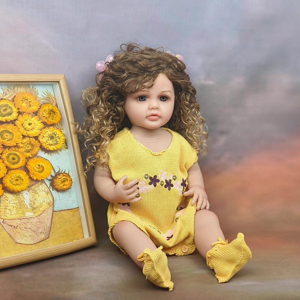 22'' 55cm Full Vinyl Reborn Baby Doll Betty Lovely Baby Girl Doll with Africa Popular Afro Hair Lifelike Princess Toddler Simulation Dolls for Kids