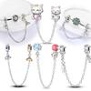 Charms Cute Pet Healing Pink Cat Safety Chain Beads Fit Charms 927 Silver Bracelets for Women Women Jewelry Making Diy