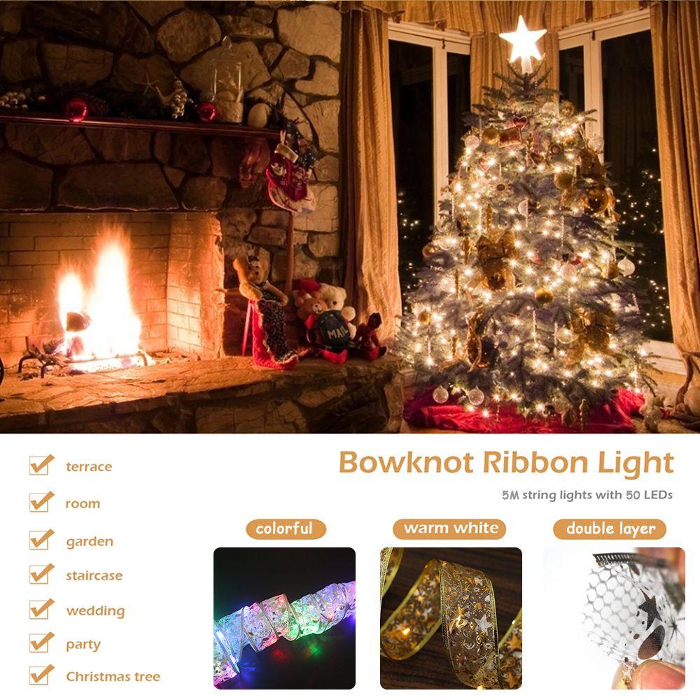 Fairy Lights Bows New Year Christmas Ribbon Xmas Lights Strings Christmas Tree Ornaments Decoration
