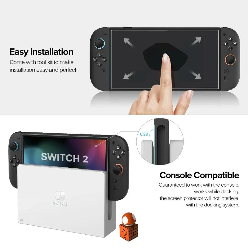 Ultra HD Tempered Glass Screen Protector for Switch 2 - 9H Hardness Anti-Scratch Film with Bubble-Free Installation Kit