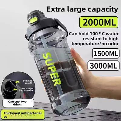 2000ML Large-capacity Sports Water Bottle 2 Liters Trendy INS Style Straw Cup with Scale Portable Leak Proof Drop Resistant Water Cup