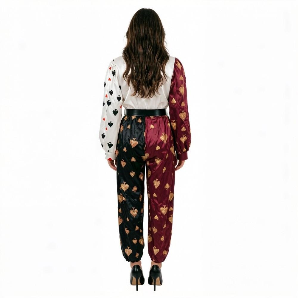 Heart Print Halloween Clown Costume Role Playing Jumpsuit Harlequin Costume Masquerade Patchwork Dark Circus Costume Carnival
