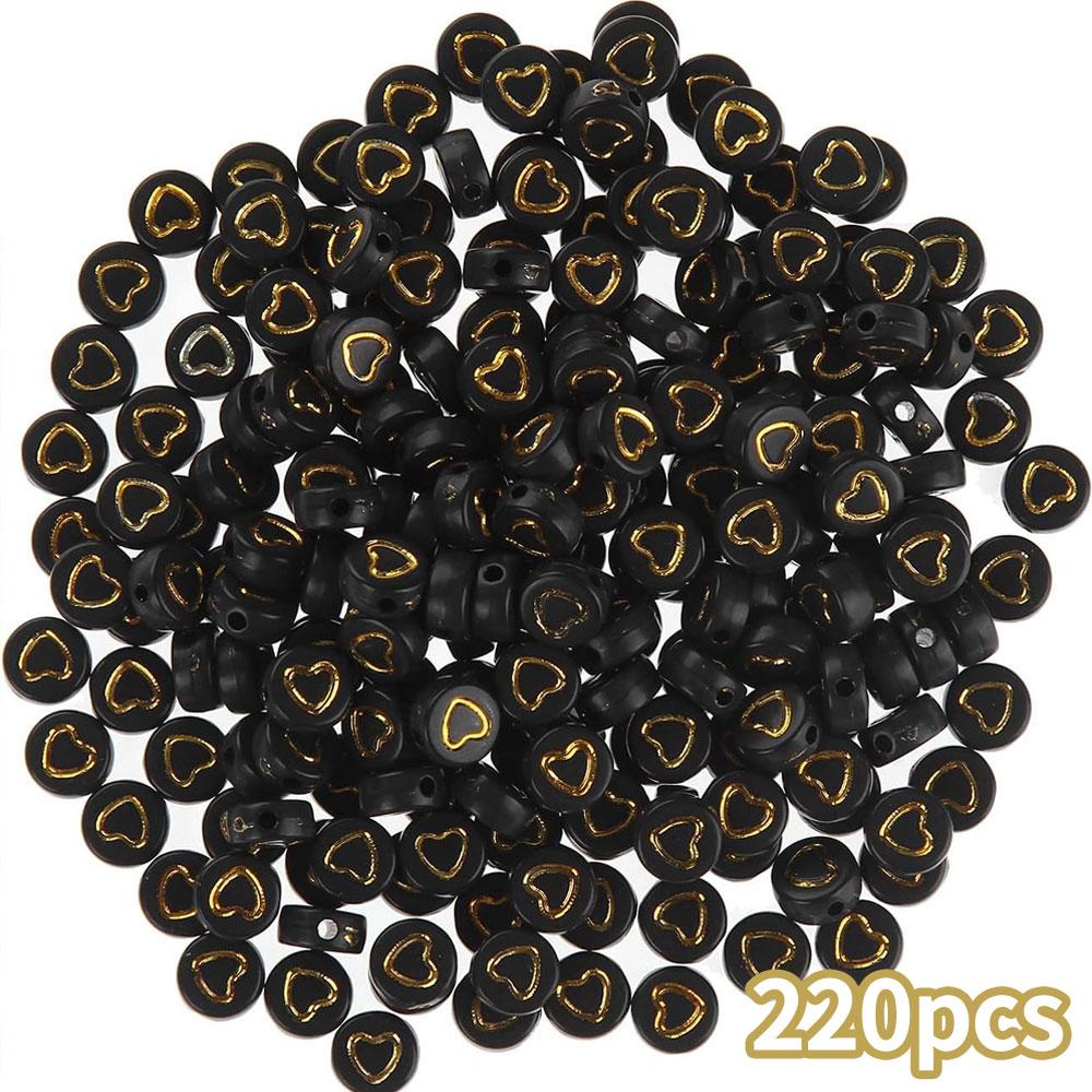 110/220/450 black acrylic heart-shaped beads 7mm round, with loose spacing beads in a heart-shaped pattern, used for DIY bracelet and jewelry making