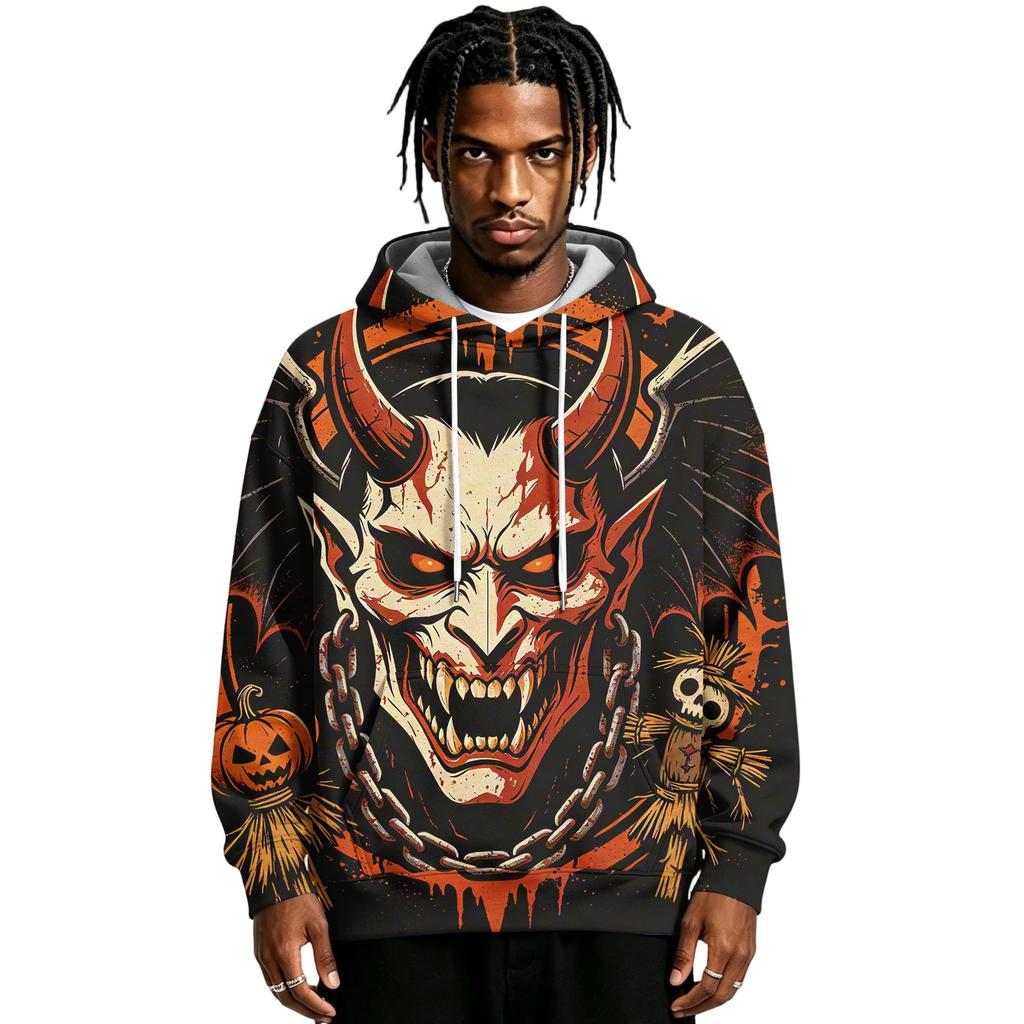 Men's Halloween Printed Long Sleeve Pullover Hoodie