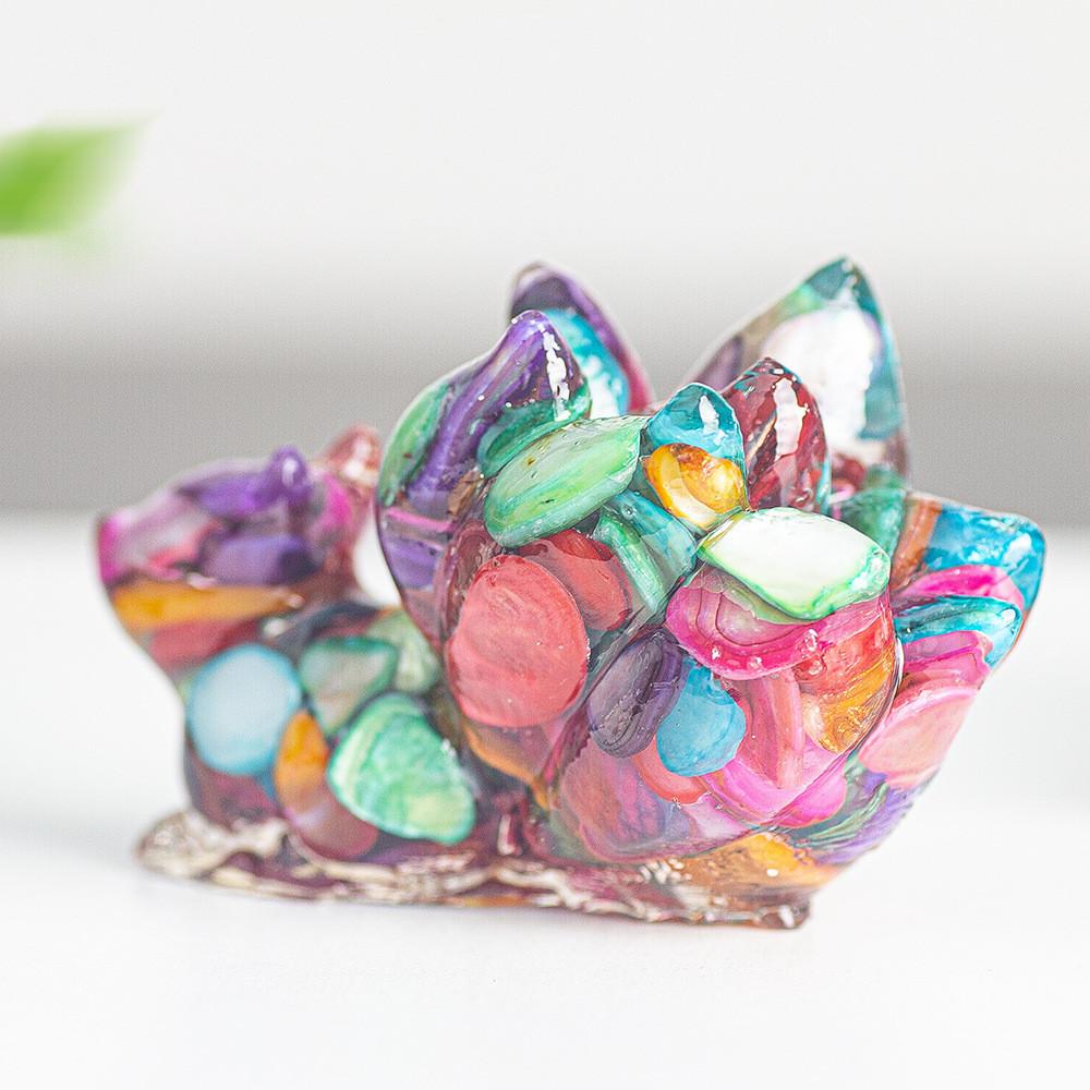 Ninetails Fox Crystal Resin Sculpture With Natural Gemstones For House Office Tabletop Ornament