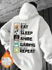 Japanese Cartoon Gamer Life Cycle Print Men Hip Hop Sports Hoodie, Anime Lover Skin-Friendly Loose Daily Sweatshirt