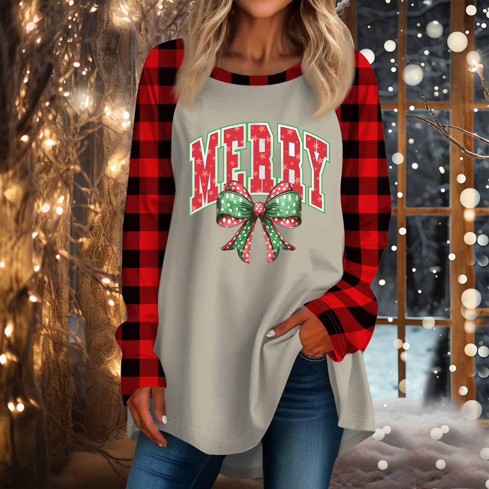 Женская повседневная футболка больших размеров с длинными рукавами и круглым вырезом — фото 7