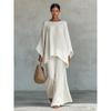 2026 New Women's Simple Loose Linen Blend Shirt and Wide-Leg Pants Set