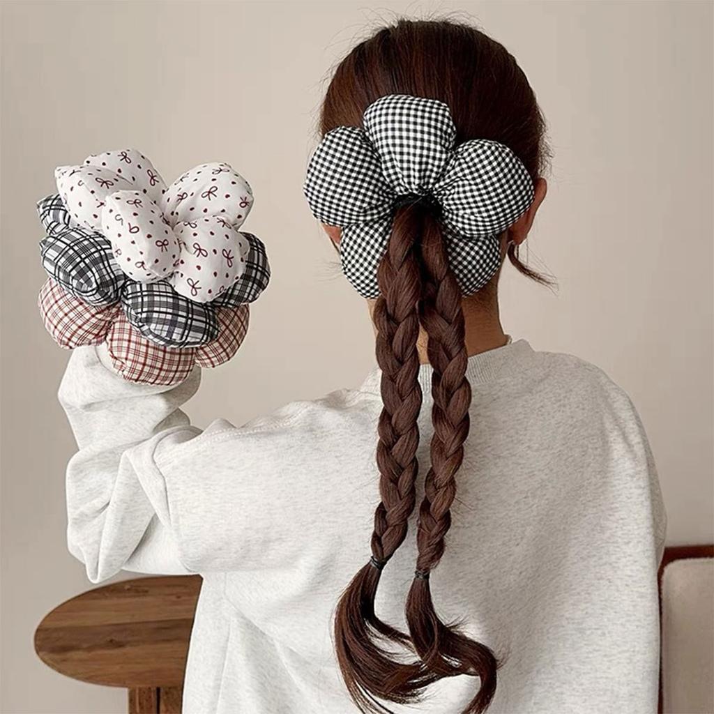 New Cute Flower Hair Band Bow Plaid Elastic Hair Ring Ties Headwear Girls Women Hair Accessories