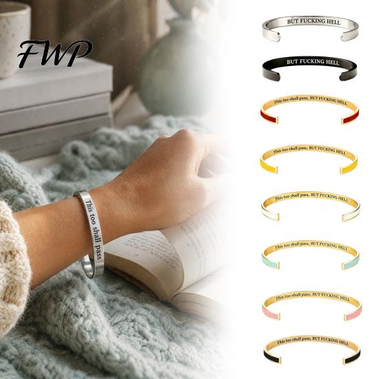 Bracciale con Messaggio Inciso Anche Questo Passerà Bracciale a Manetta Mantra, Bracciale Bangle Motivazionale Ispiratore Inciso Nascosto Gioielli Regolabili di Incoraggiamento