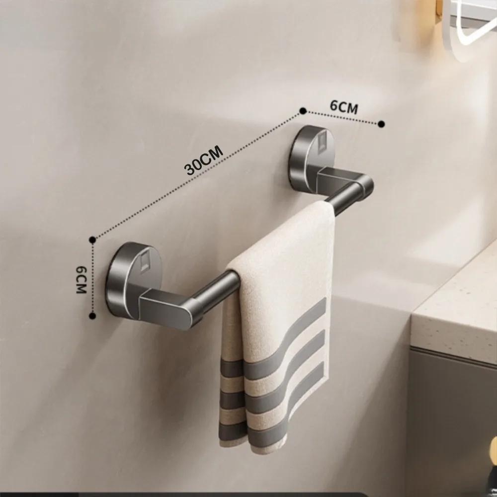 Wall Mounted Suction Cup Towel Rack Punch Free Durable Bath Towel Storage Rack No Drilling Single-rod Bathroom Storage Rack