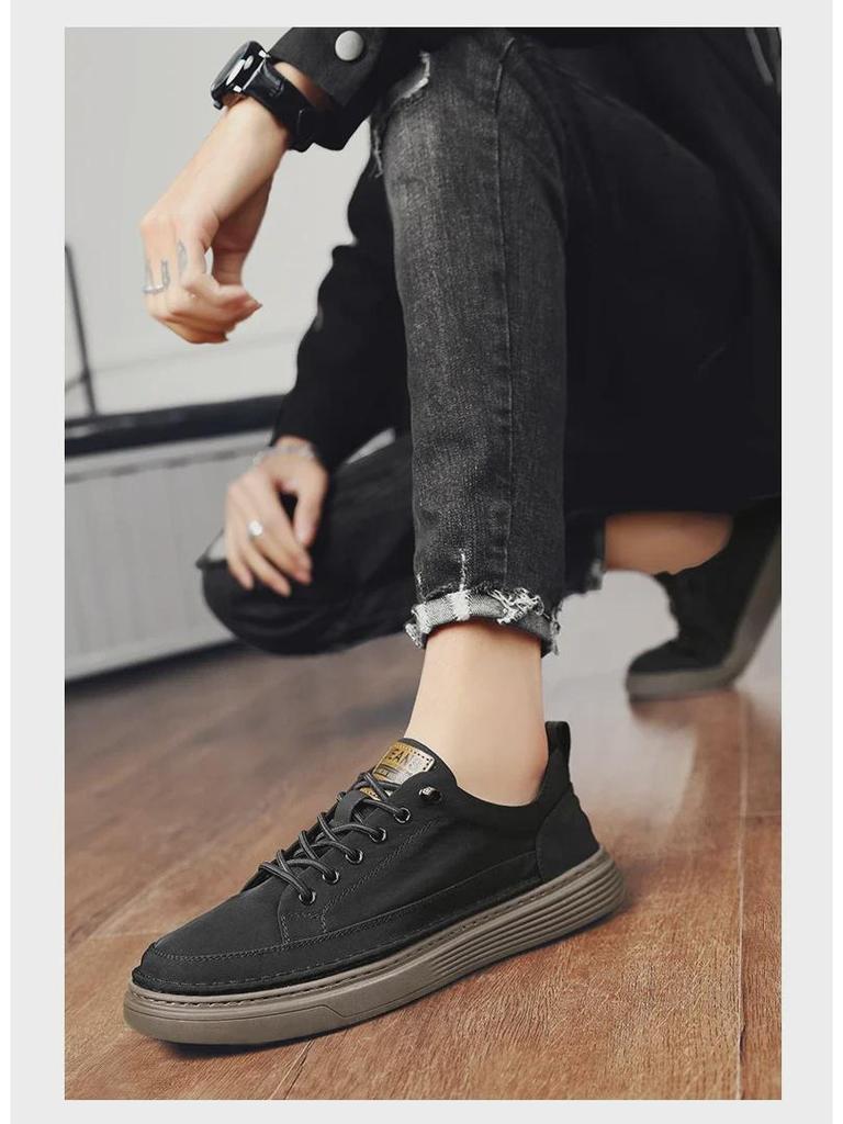 Men's Canvas Summer Breathable Casual Flat Shoes, Soft Sole Slip-On Black Work Shoes