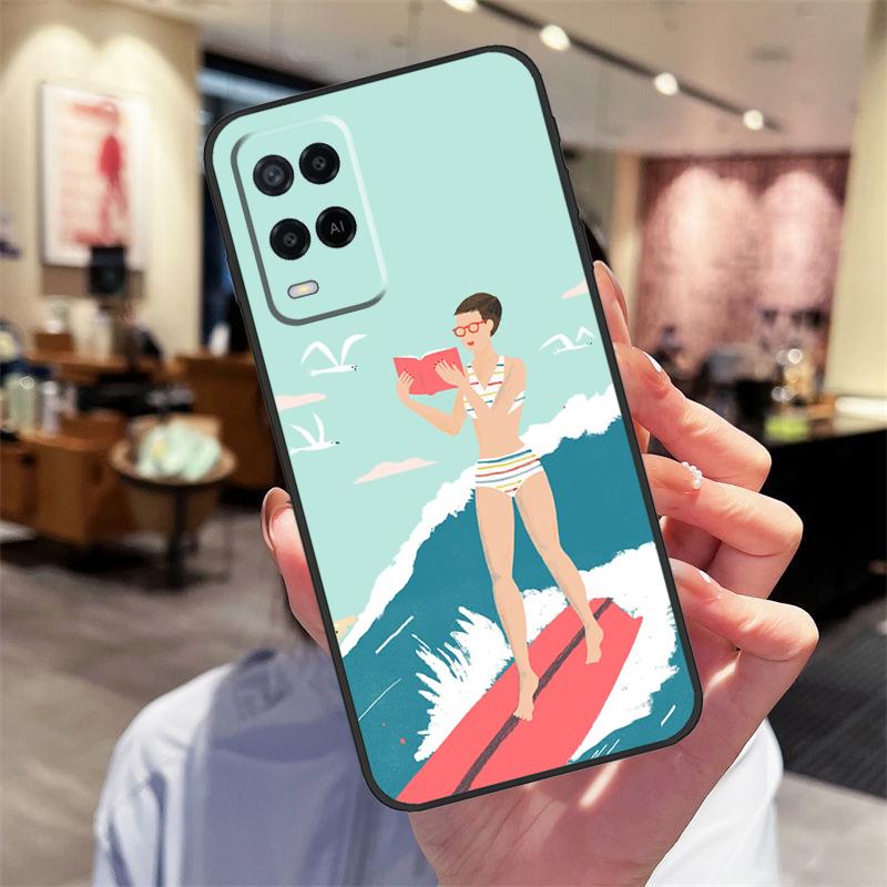 Surfboard Surfing Surf Girl Case For Oppo A94 A54 A40 A60 A80 A98 A78 A18 A38 A58 A16 A76 A96 A17 A77 A74 A57S A15 Cover